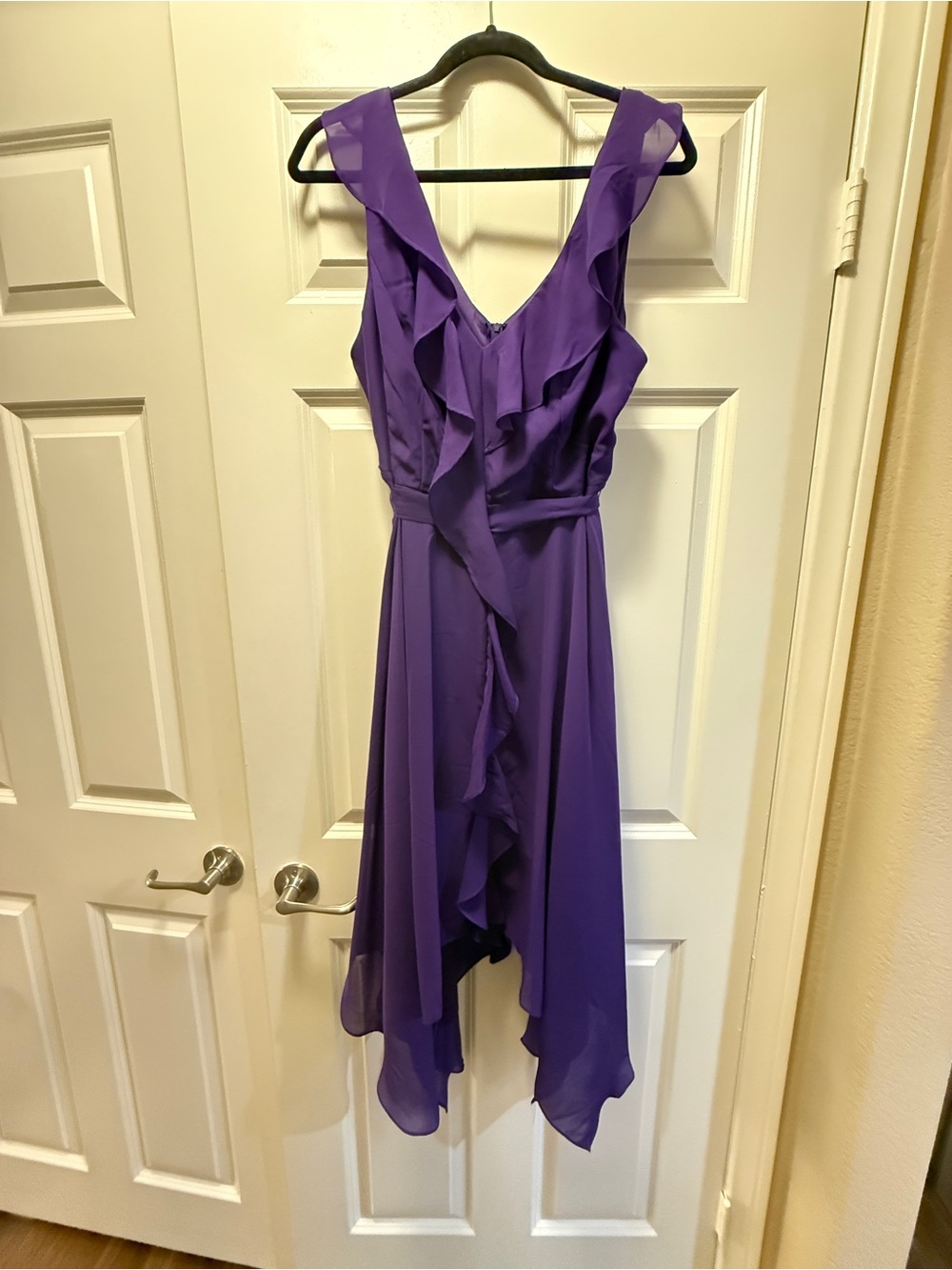 Elegant Purple Ruffled High-Low Dress